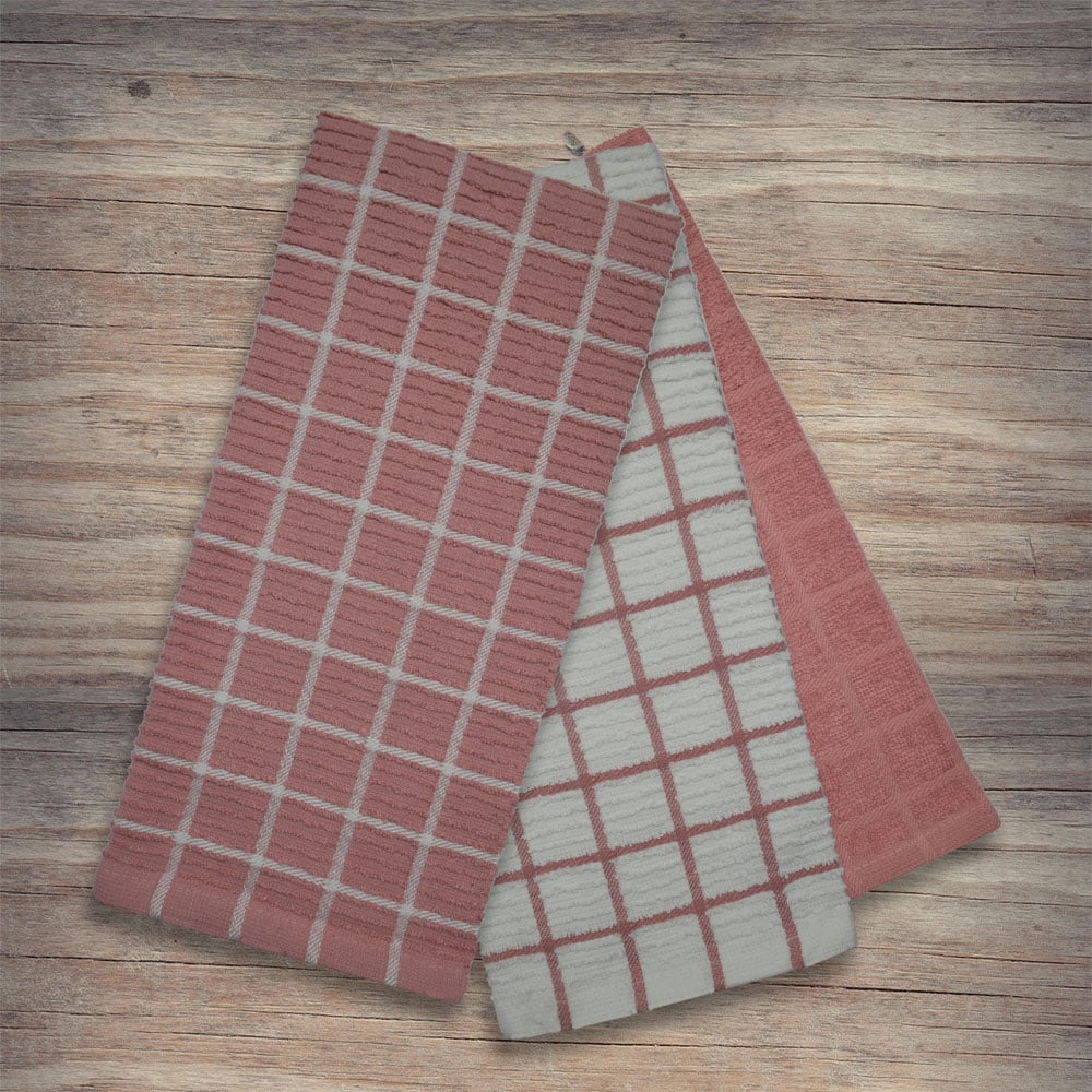 Kitchen Trends Pink Ripple Check Tea Towel 3 Pack Image 5