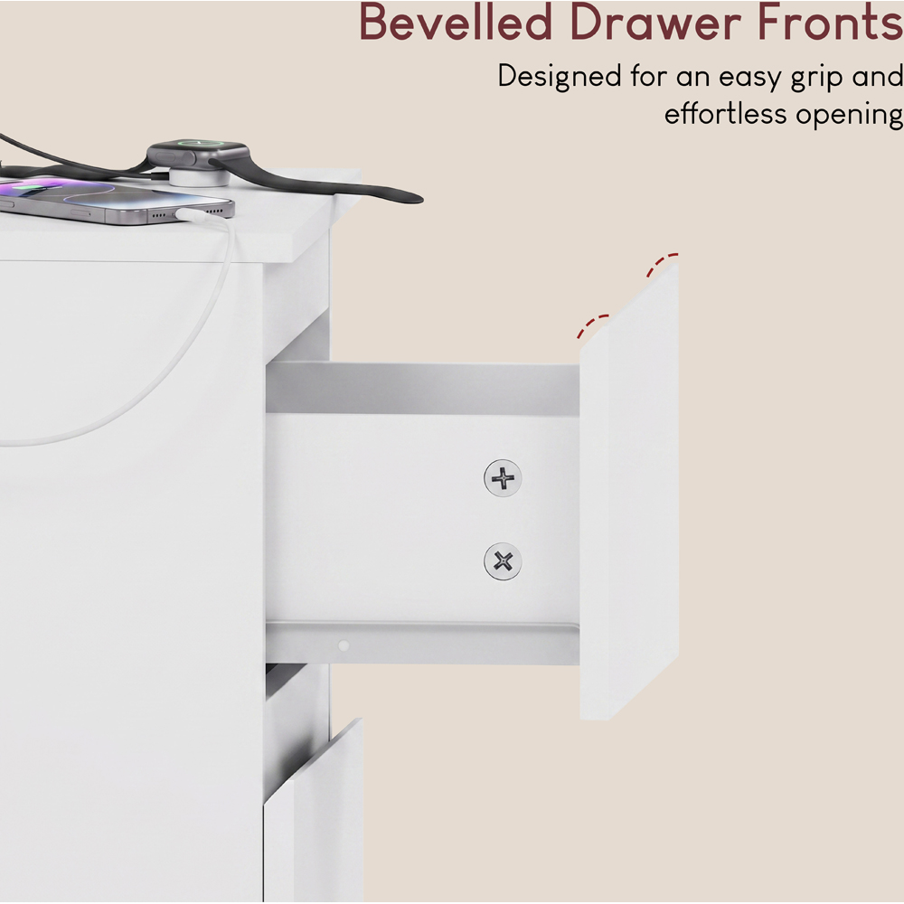 VIDA DESIGNS Denver 2 Drawer White Large Bedside Chest with Power Outlet Set of 2 Image 6