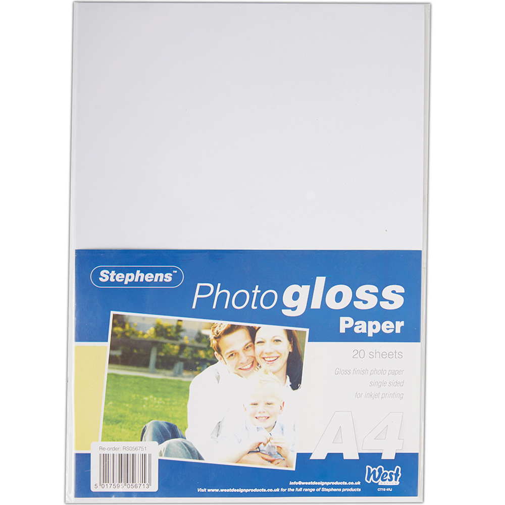 Stephens A4 White Photogloss Paper 20 Sheets Image 1