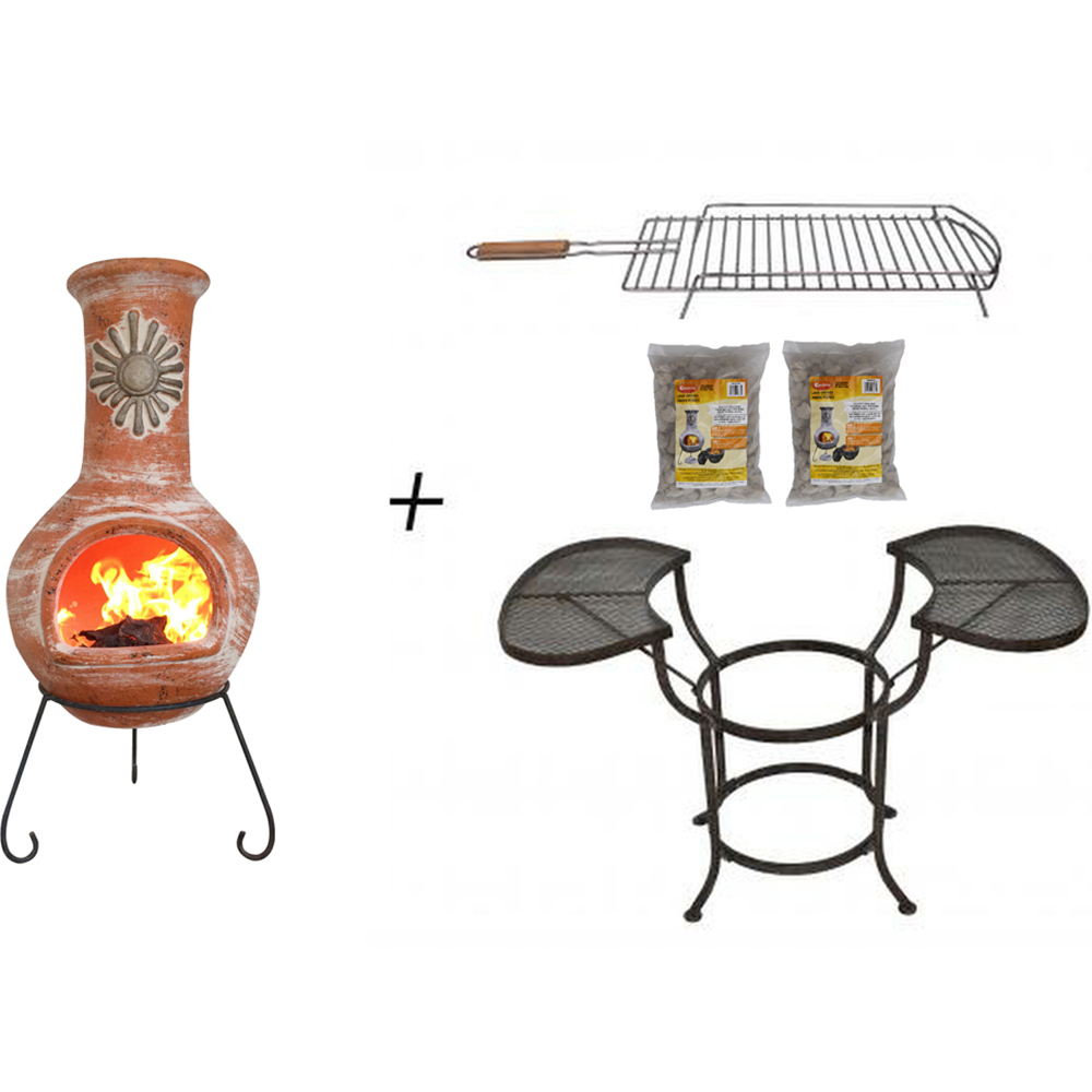 Gardeco BBO-C8SL.37 Grill Lava Stones and Cradle Clay Chiminea BBQ Bundle Image 3