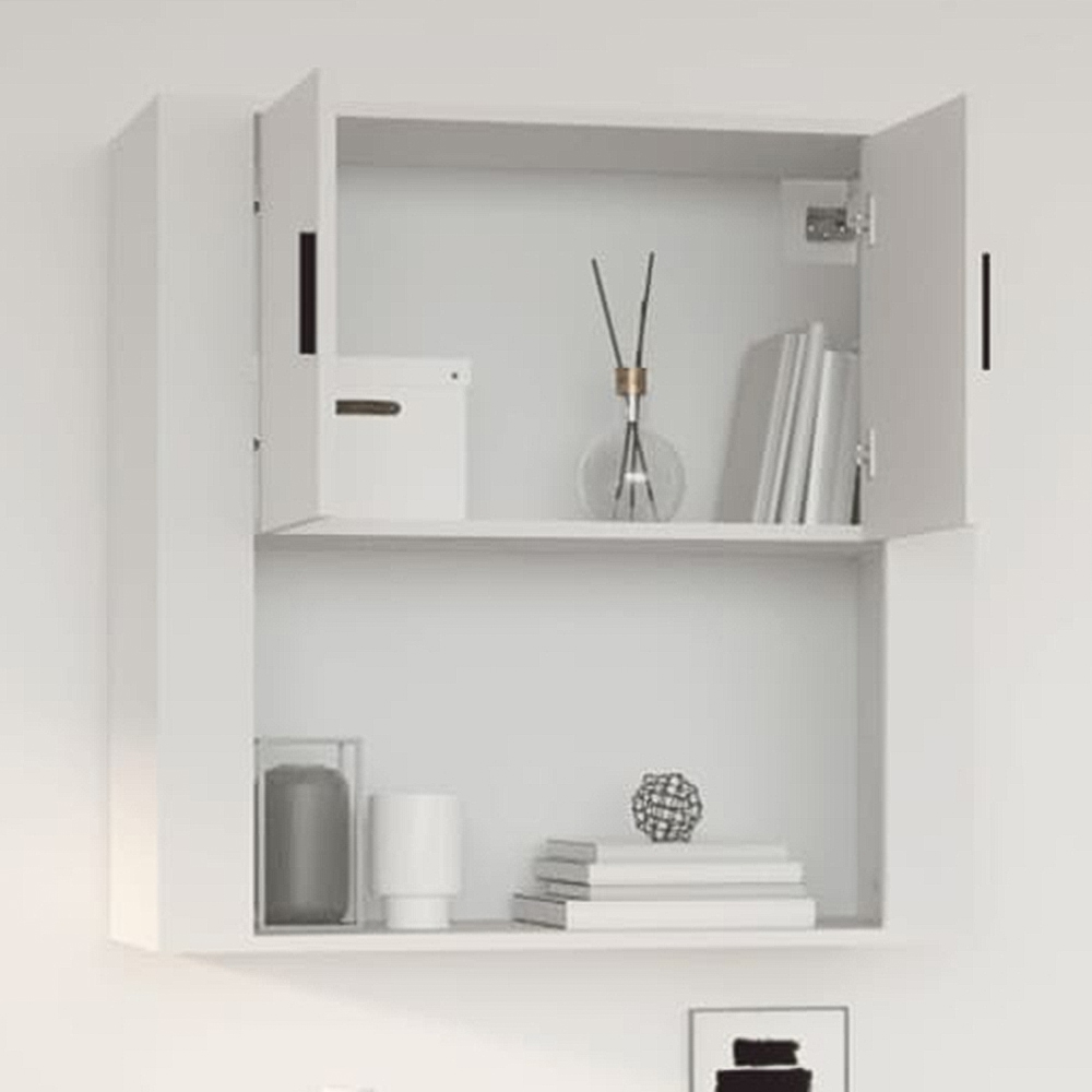 vidaXL 2 Door Single Open Shelf White Wall Mounted Cabinet Image 1