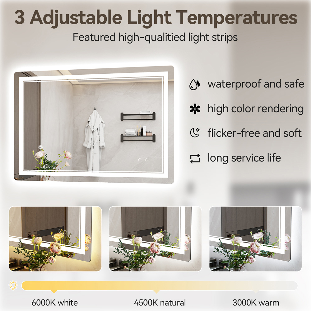 Rattrix White Anti-Fog LED Bathroom Mirror with Dimmable Lights and Memory Function 70 x 50cm Image 4