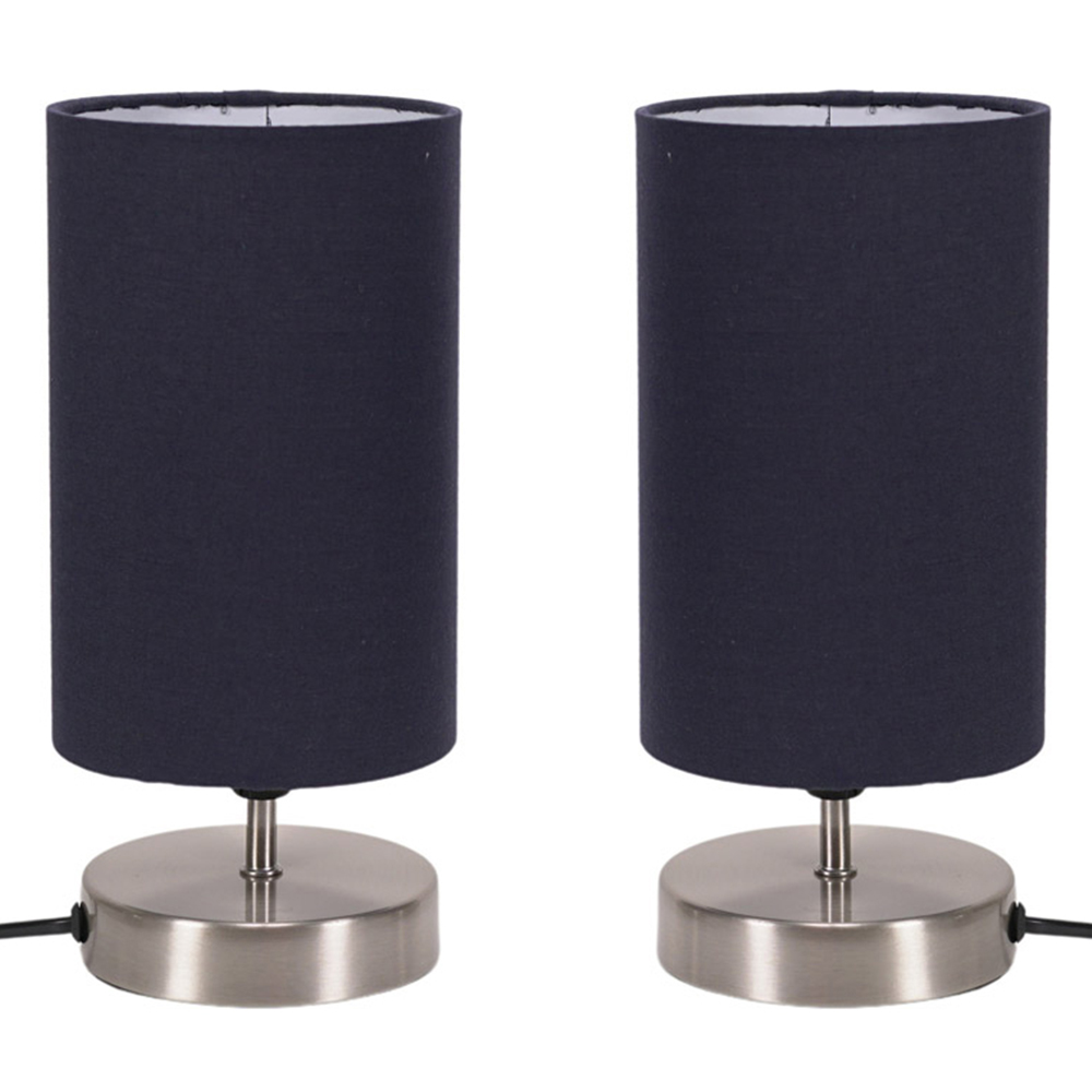ValueLights Francis 2 Pack Brushed Chrome and Navy Shade Dimmable Touch LED Table Lamp Image 1