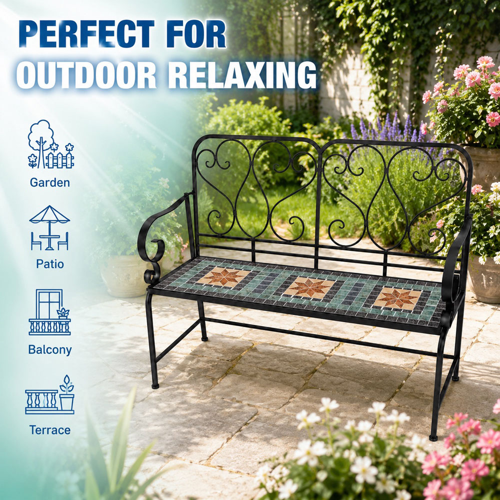 Shatchi Marrakech Mosaic 2 Seater Garden Bench Image 5