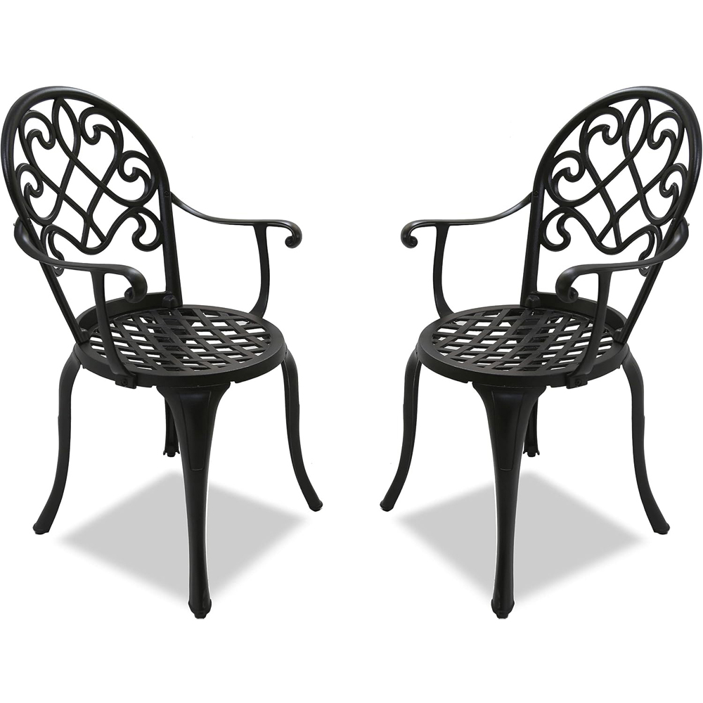 Centurion Prego Set of 2 Black Garden Bistro Chairs with Armrests Image 2