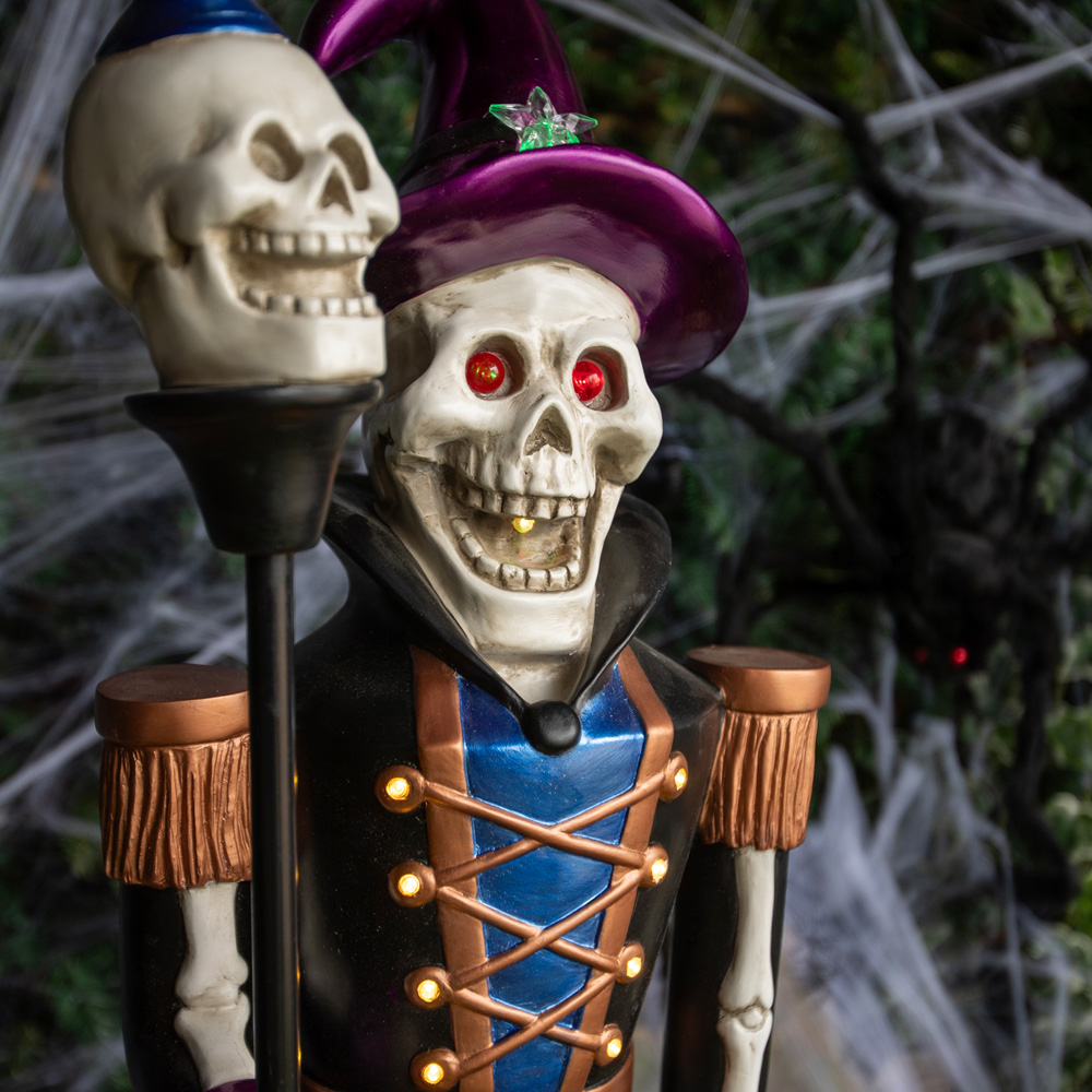 Blue and Purple Nutcracker Skeleton with Skull Staff Halloween Decoration 4ft Image 5