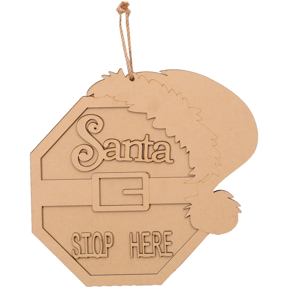 Santa Stop Here Christmas Sign - Brown Image 1