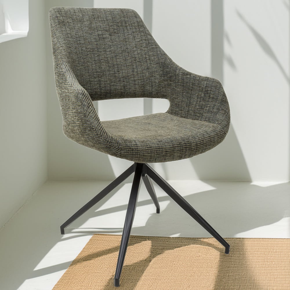 Aztec Set of 2 Tweed Green Swivel Dining Chairs Image 1