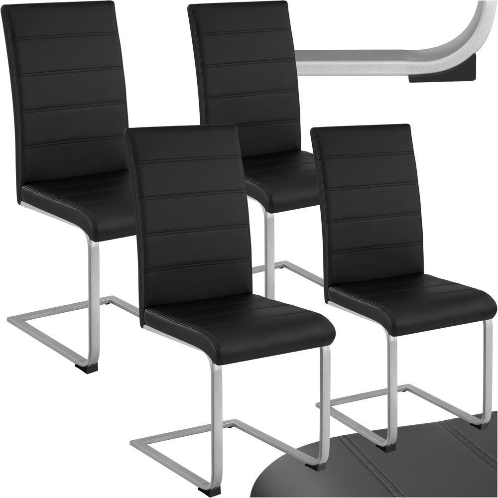 tectake Set of 4 Black Cantilever High Backrest Dining Chair Image 2
