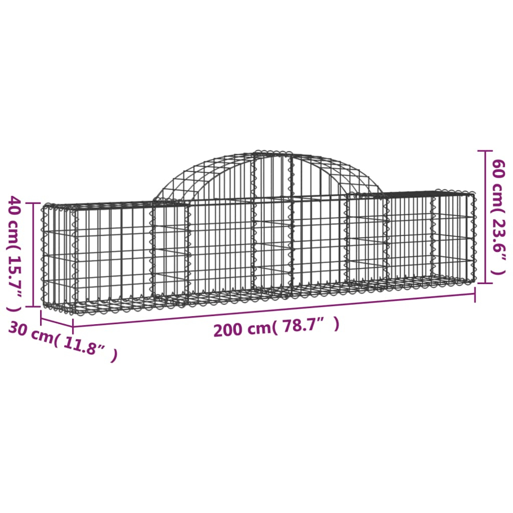 vidaXL Silver Galvanised Iron Arched Gabion Basket 200 x 30 x 40/60cm 12 Pack Image 5