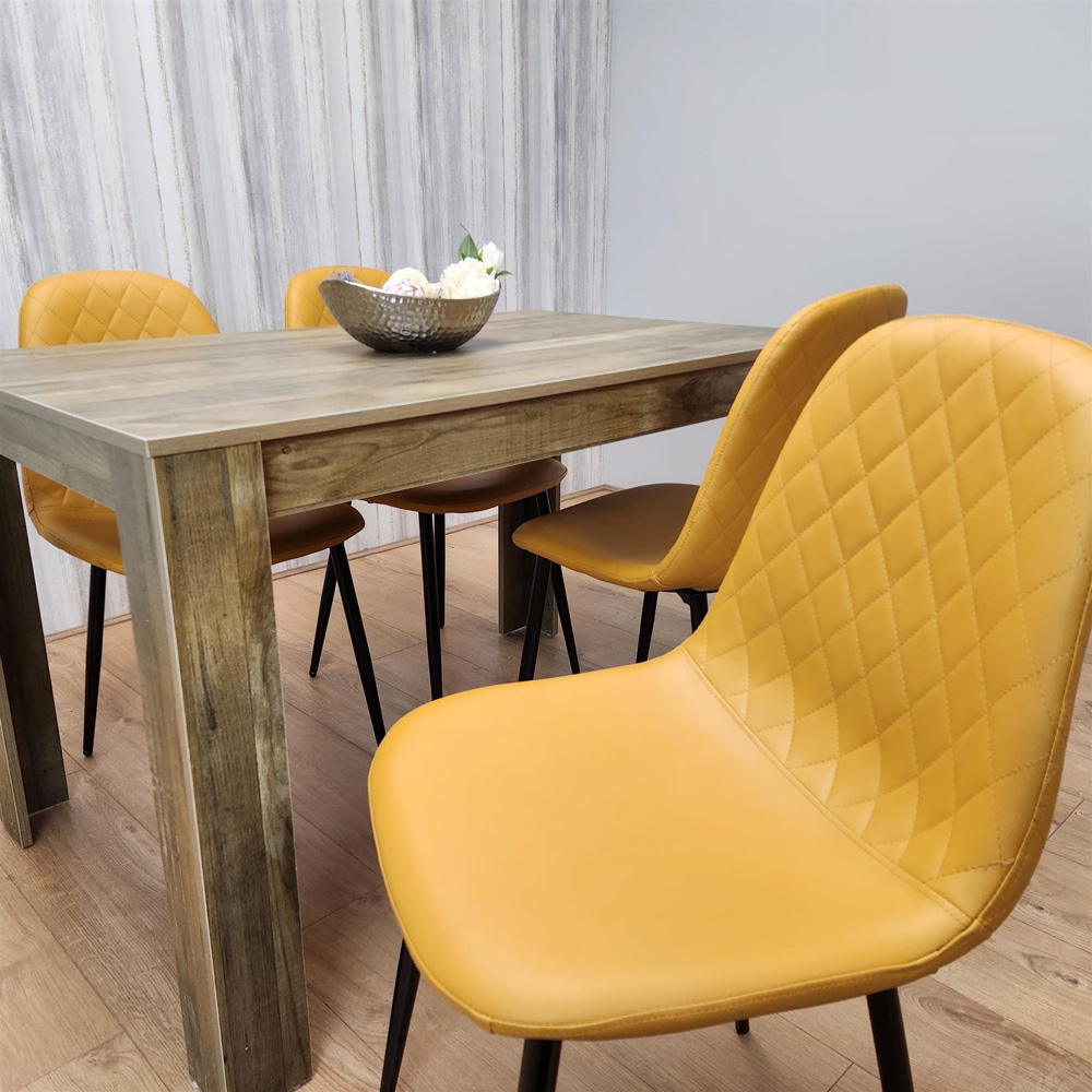 Kosy Koala 4 Seater Faux Leather Gem Pattern Dining Set Rustic Effect and Mustard Image 4