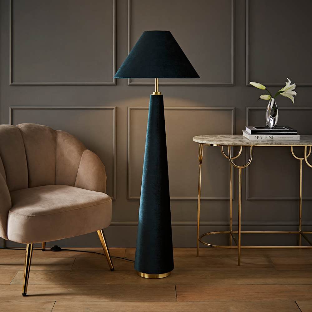 ValueLights Martha Conical Teal Velvet Midi Floor Lamp and Bulb Image 6