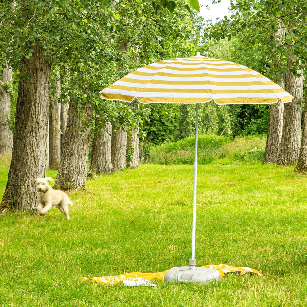 Harbour Housewares Yellow Stripe Metal Beach Parasol with White Fillable Base 1.8m Image 2