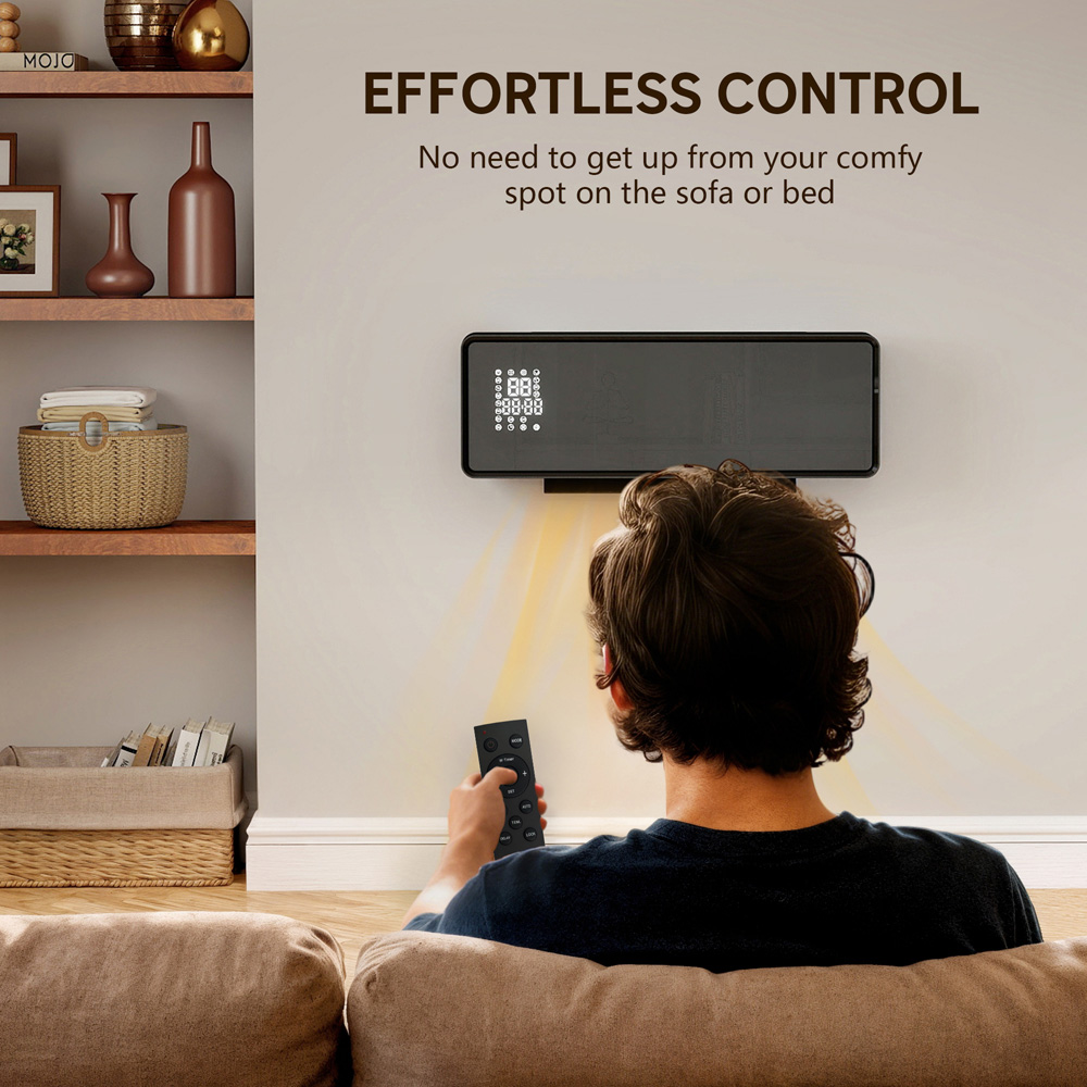 HOMCOM Black Ceramic Wall Mounted Electric Heater with Fan 2000W Image 4
