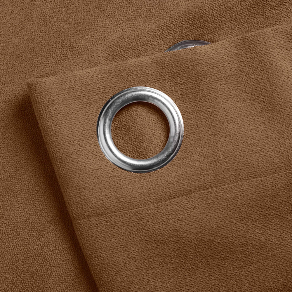 Alan Symonds Tan Velvet Chenille Ring Top Eyelet Curtains 142 x 137cm Image 2