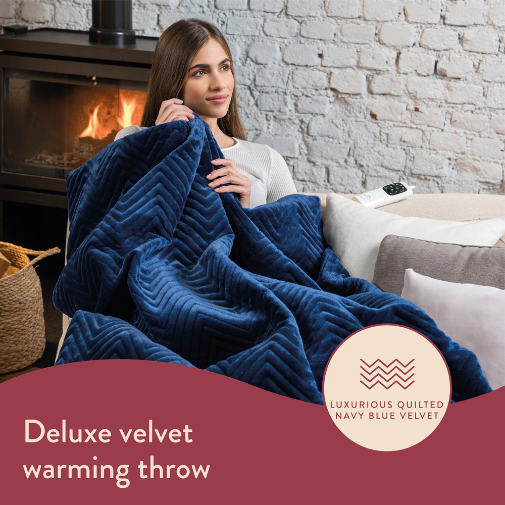 Dreamland Hurry Home Navy Velvet Herringbone Quilted Heated Throw 120 x 160cm Image 4