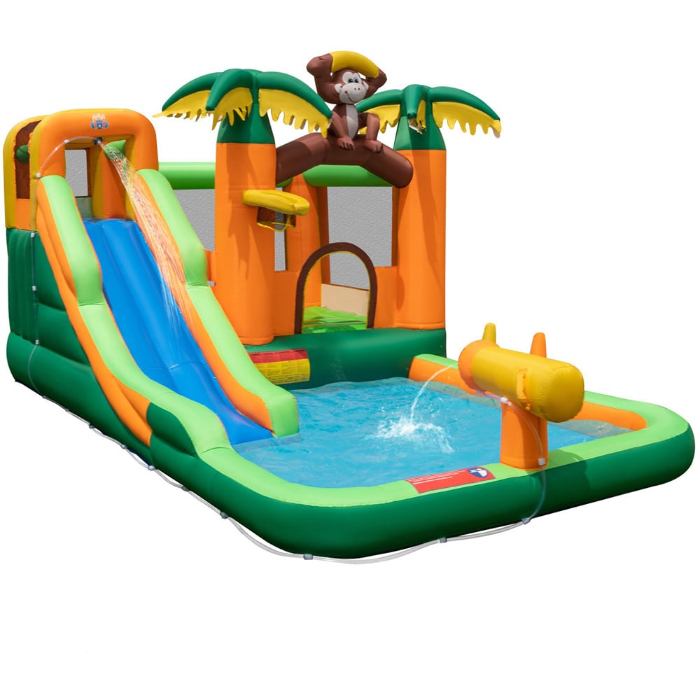 Costway 6 in 1 Monkey Themed Inflatable Water Slide Park Image 1