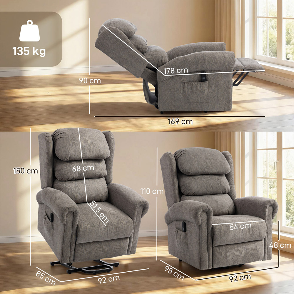Portland Dark Grey Electric Power Lift Recliner Armchair with Remote Image 9