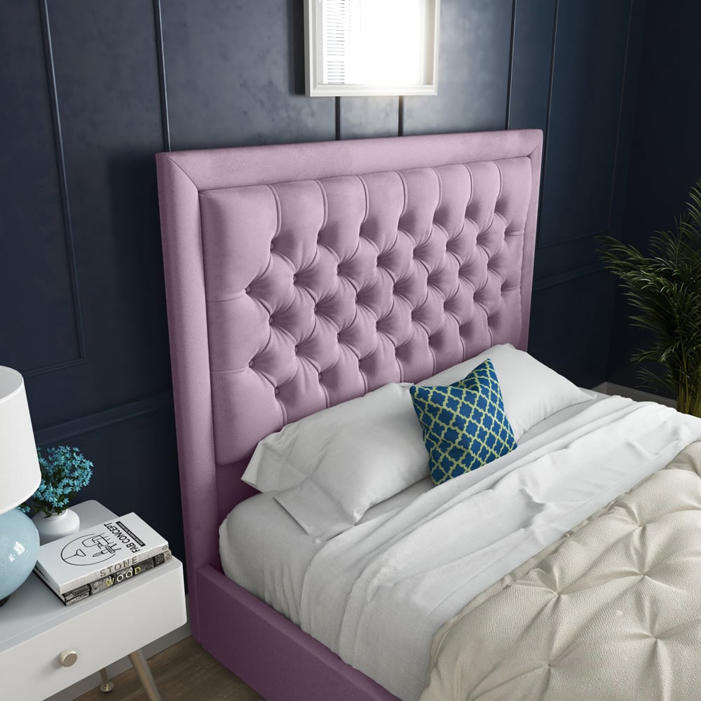 DS Living Kingston Double Pink Soft Velvet Bed Frame Image 2