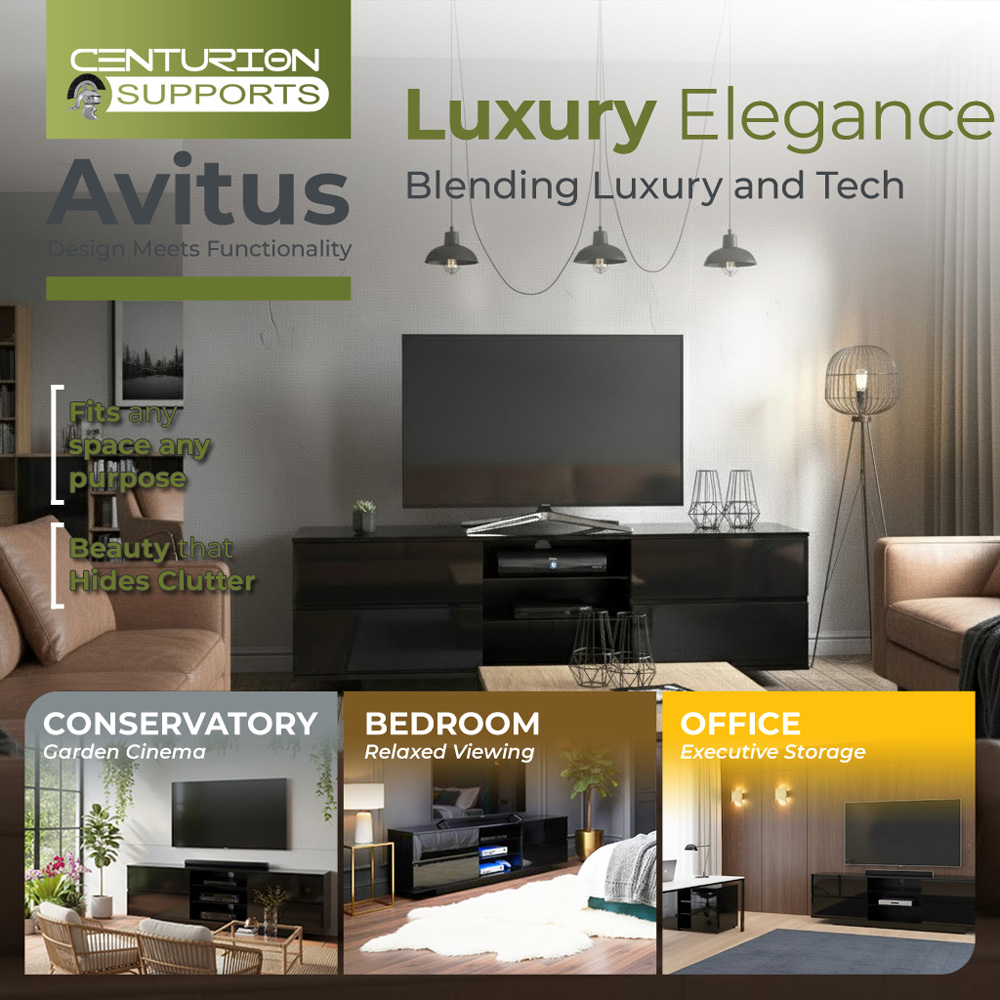Centurion Supports Avitus 4 Drawer 3 Shelf Premium Gloss Black TV Unit Image 3