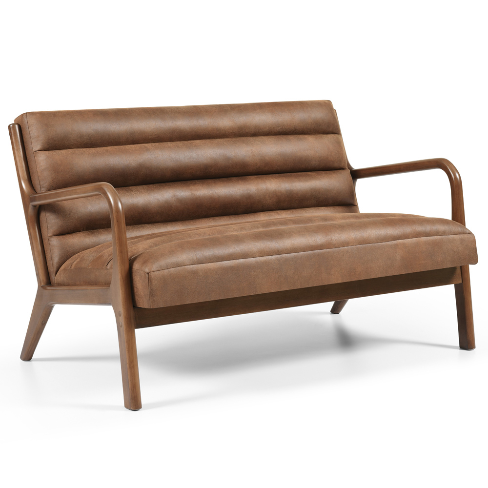 Otis 2 Seater Brown Ribbed PU Sofa Image 3