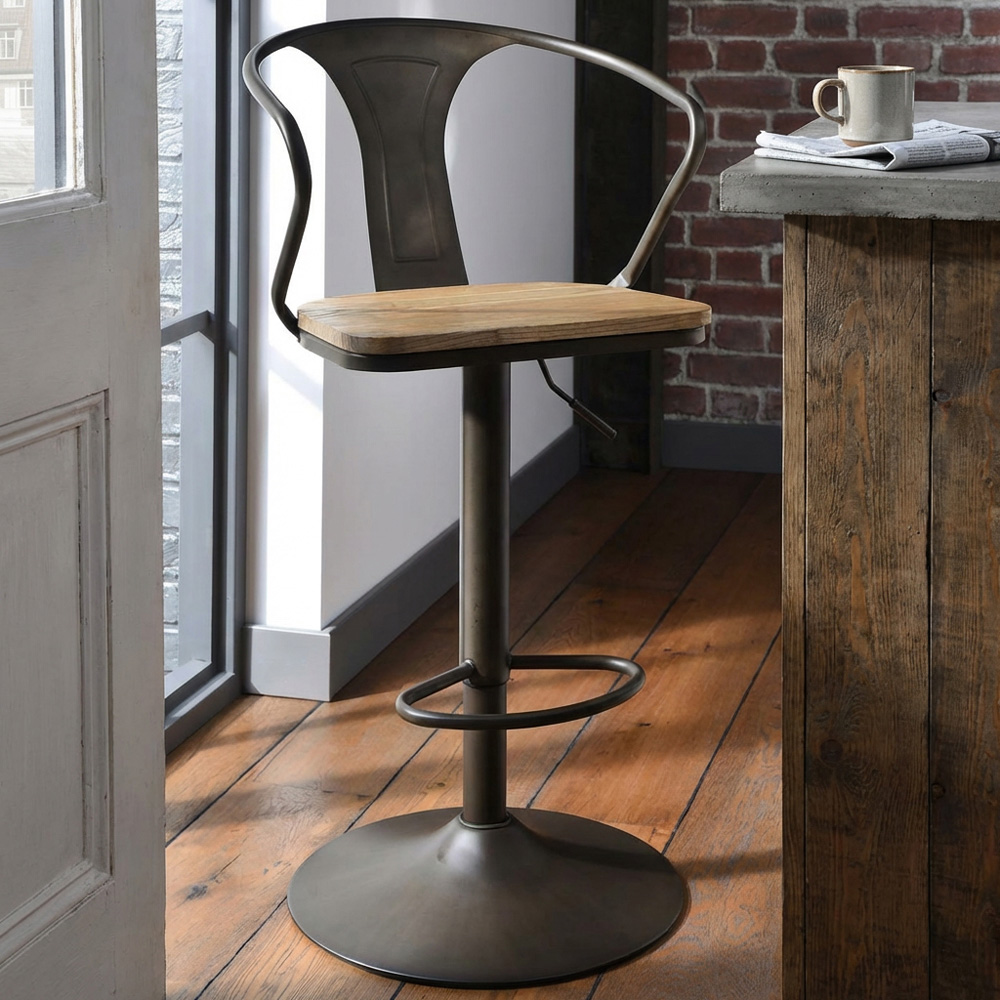 Dark Brown Industrial Iron Bar Stool Image 3