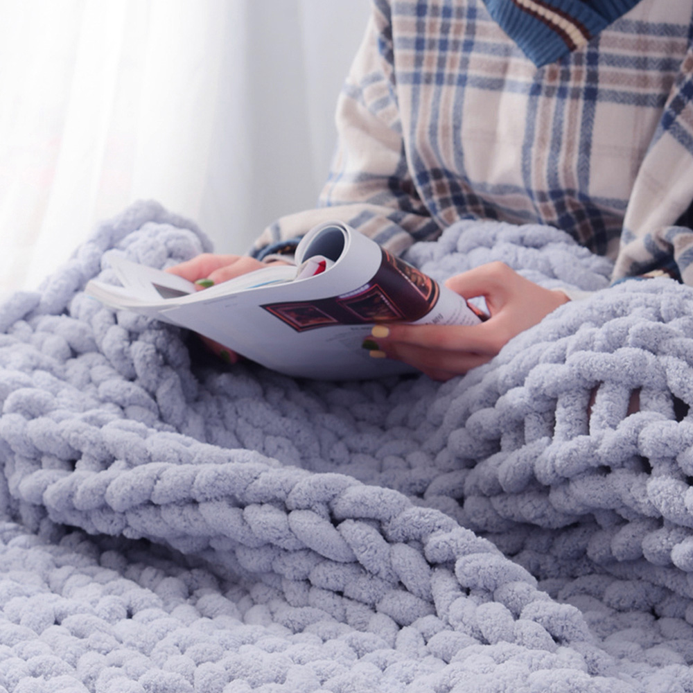 Living and Home Grey Hand Woven Chenille Blanket for Couch and Bed 120cm Image 7