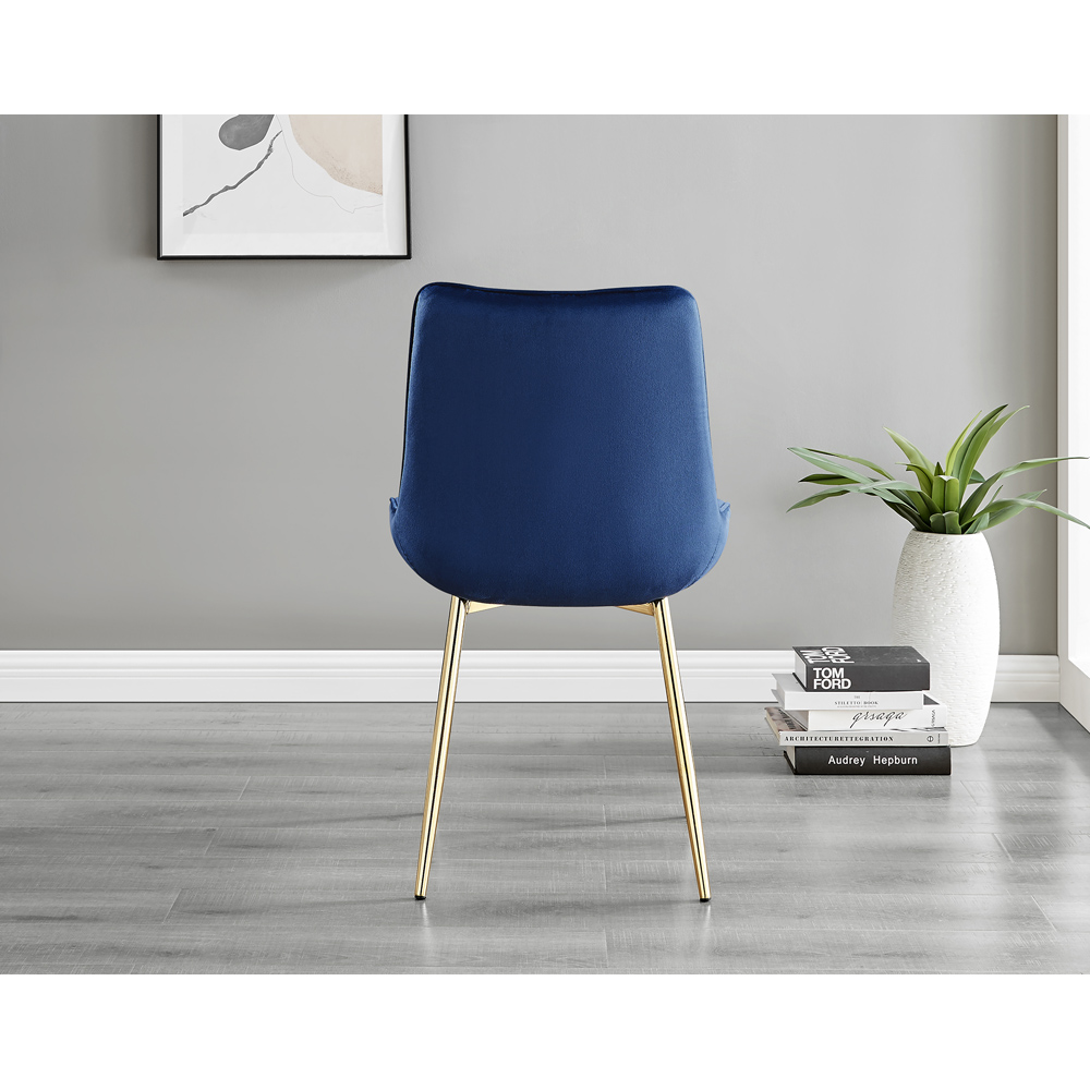 Furniturebox Cesano Set of 2 Navy Blue and Gold Velvet Dining Chair Image 3