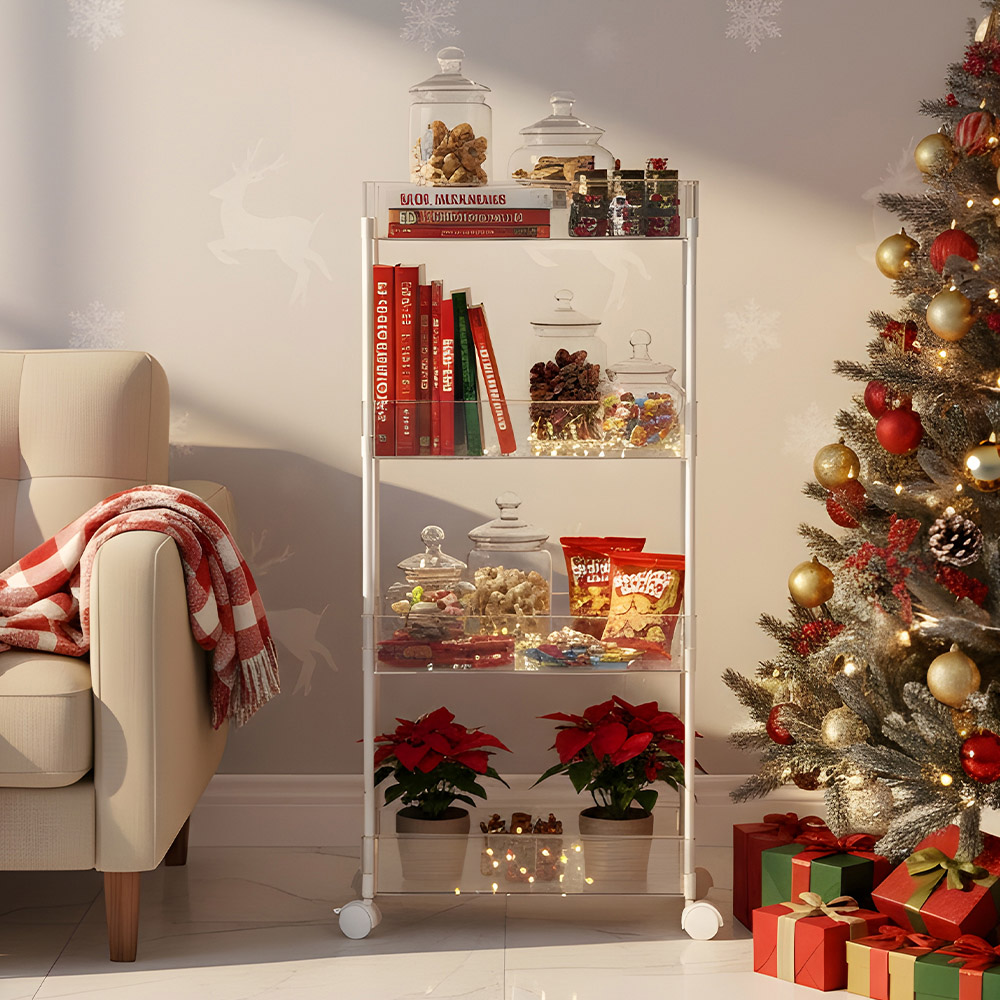 Living and Home 4 Shelf Clear Rolling Storage Cart Image 2