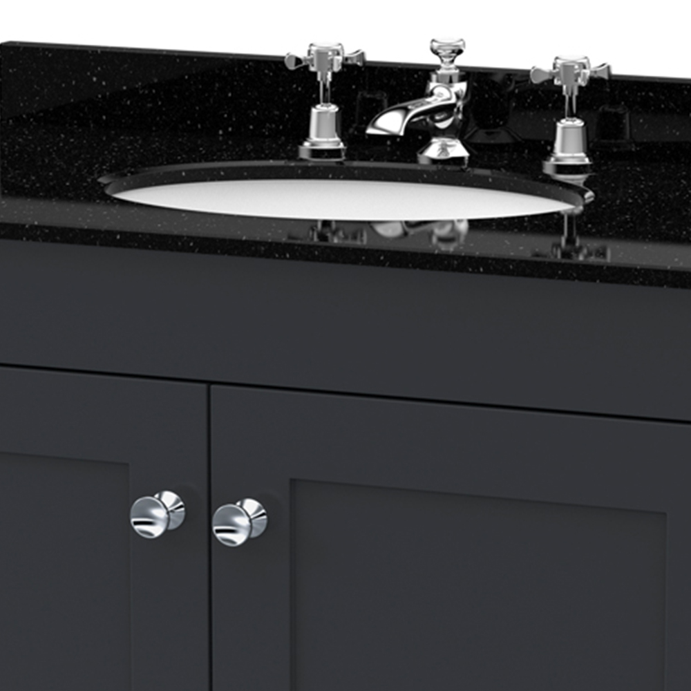 nuie Classique 2 Door Soft Black Floor Standing Unit and 3 Tap Hole Marble Basin 800mm Image 2