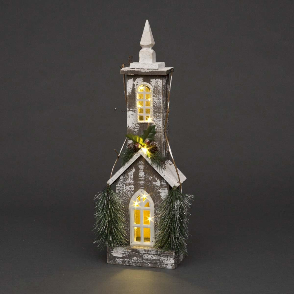 Shatchi Wooden House LED Christmas Decoration with Berries and Pines Image 2