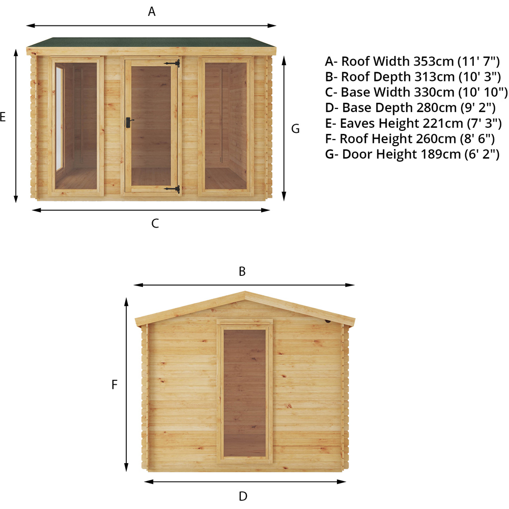 Mercia 11.4 x 9.8ft Wooden Reverse Apex Log Cabin Image 7