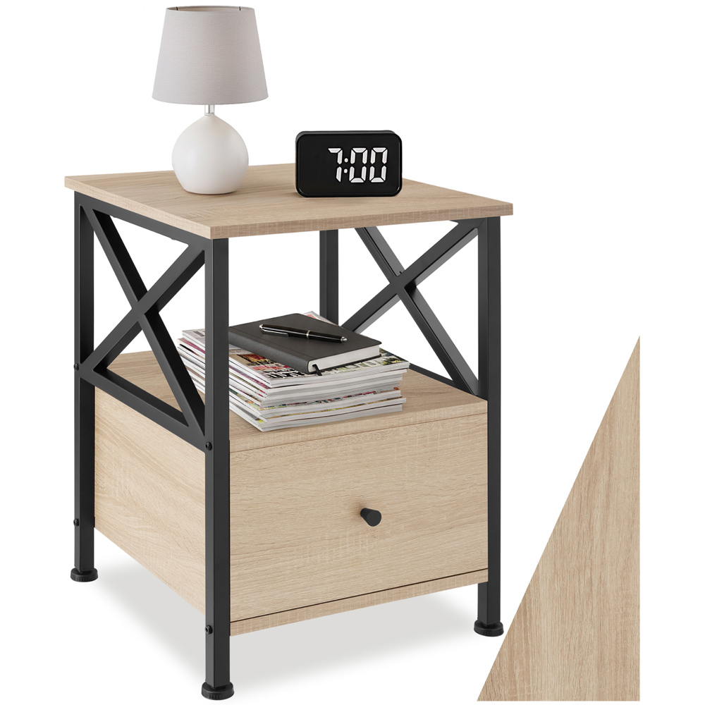 tectake Falkirk Single Drawer 2 Shelf Light Sonoma Oak Bedside Table Image 2