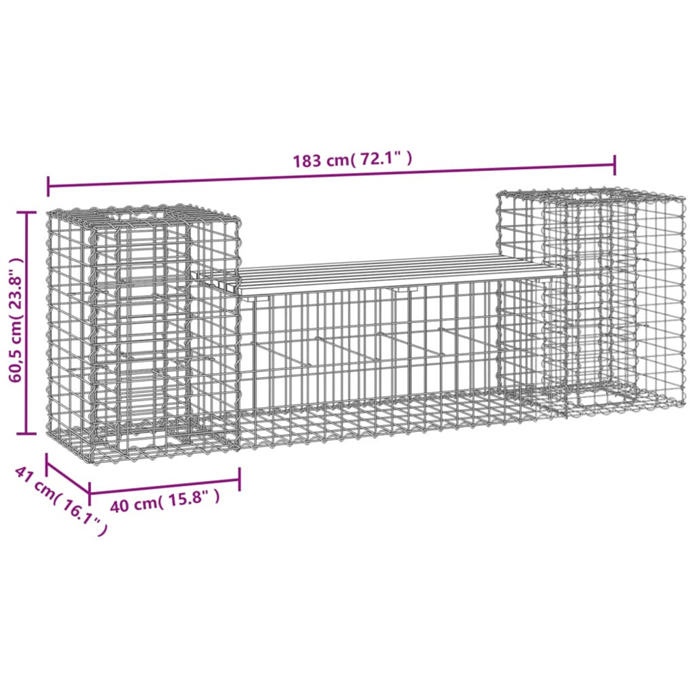 vidaXL Brown Solid Impregnated Pine Wood Gabion Design Garden Bench 183 x 41 x 60.5cm Image 6