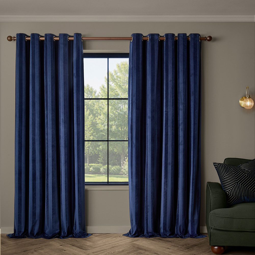 Paoletti Regency Midnight Stripe Velvet Lined Eyelet Curtains 229 x 229cm Image 6