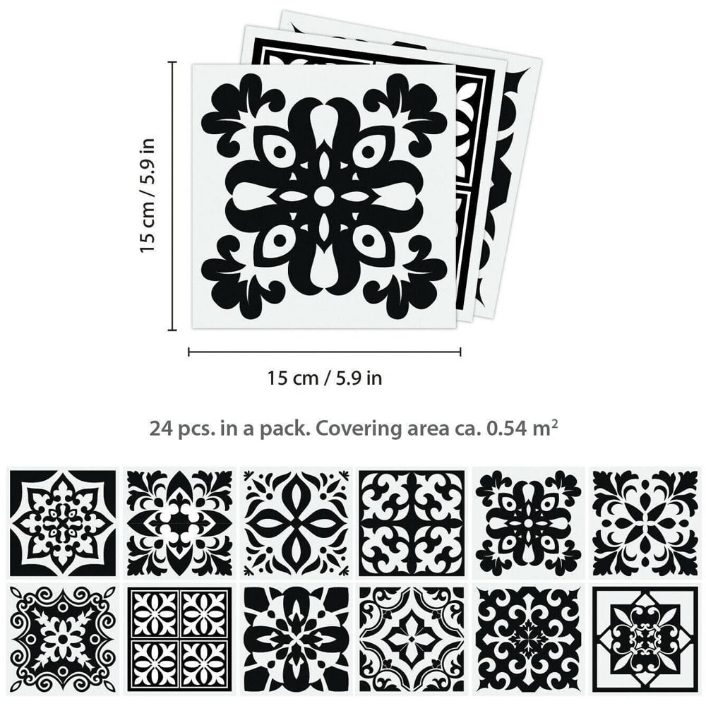 Walplus Calli Black and White Mediterranean Tile Sticker 24 Pack Image 6
