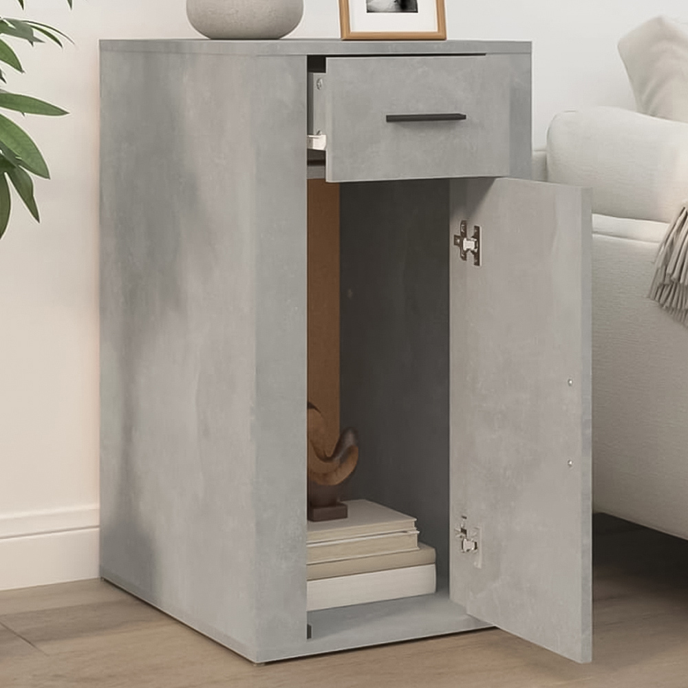vidaXL Single Door Single Drawer Concrete Grey Wooden Desk Cabinet Image 1