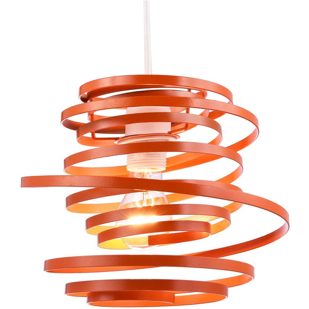 Happy Homewares Double Ribbon Spiral Swirl Orange Gloss Metal Ceiling Light Image 2