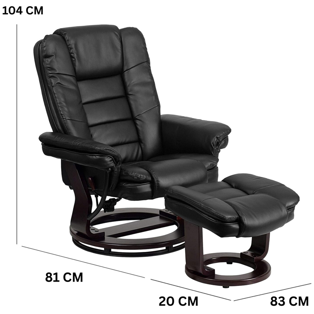 FWStyle Black Faux Leather Swivel Armchair with Footstool Image 6