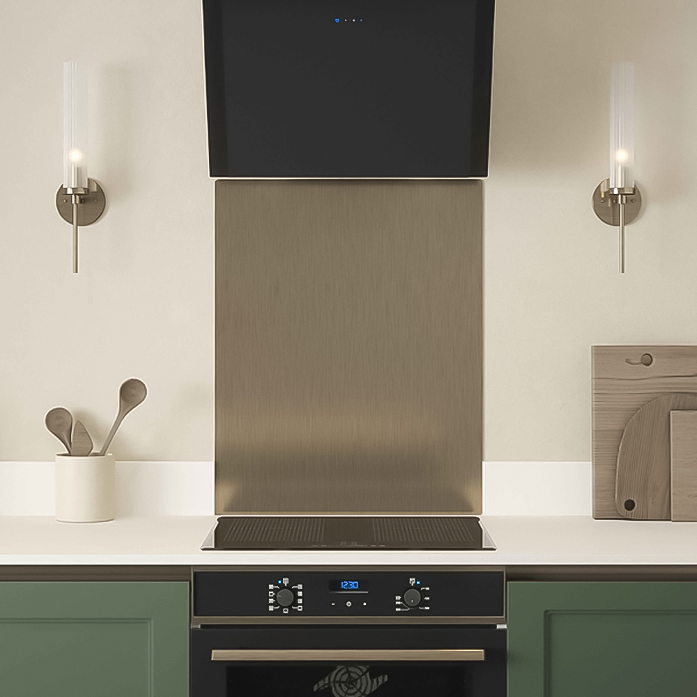Metallico Brushed Brass Stainless Steel Kitchen Splashback 60 x 75 cm Image 1