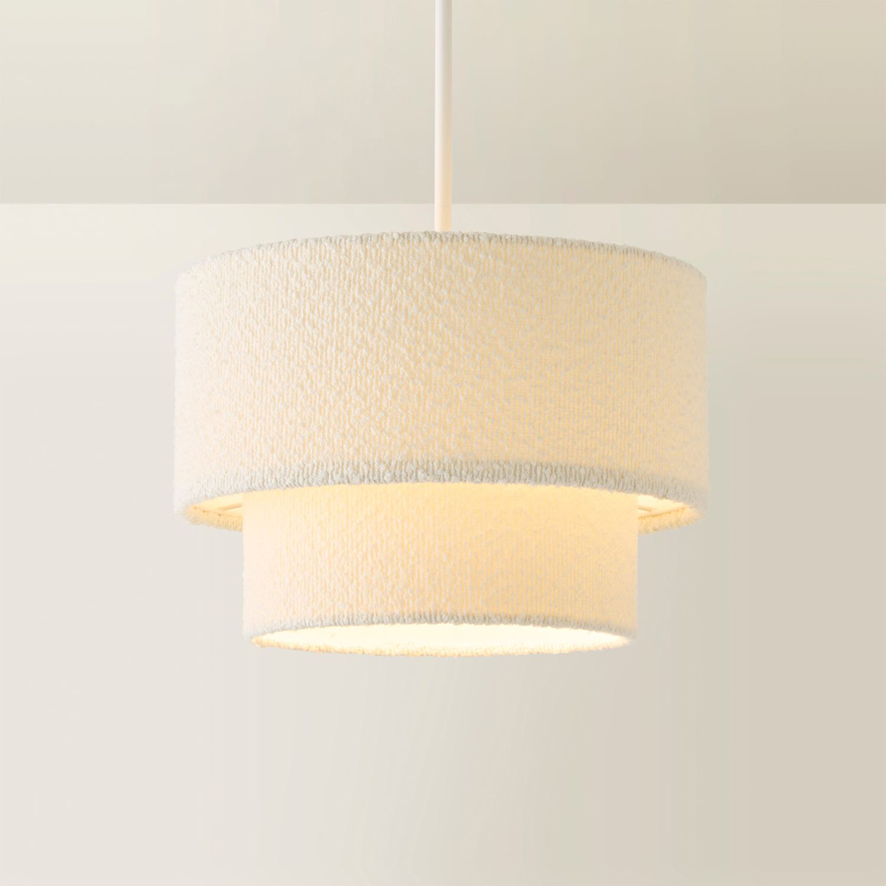 ValueLights Jodie 2-Tier Cream Boucle Ceiling Pendant Shade 30cm Image 3