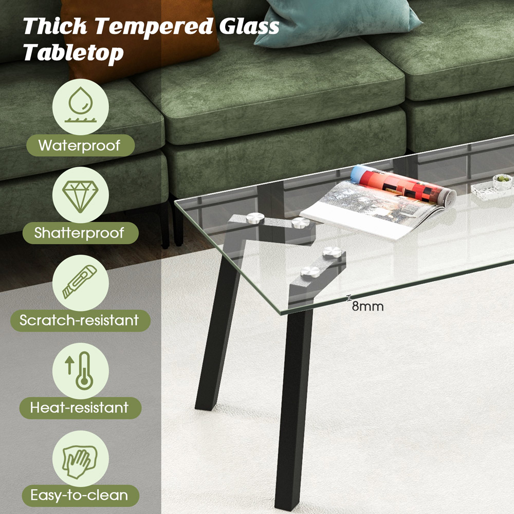 Costway Tempered Glass Coffee Table with Metal Legs Image 8