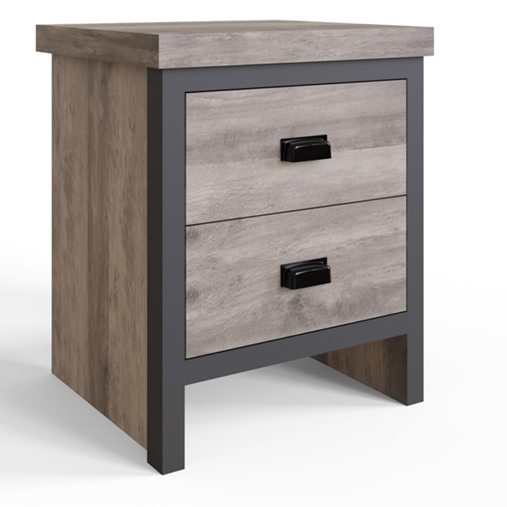 GFW Boston 2 Drawer Grey Bedside Table Set of 2 Image 3