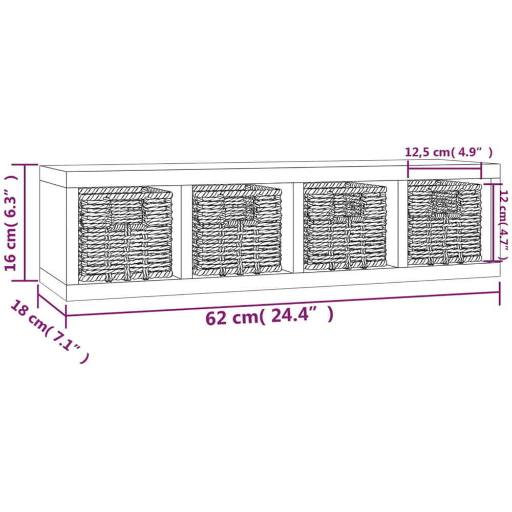 vidaXL 4 Shelf Solid Walnut Wood Floating Wall Shelf with Baskets Image 5
