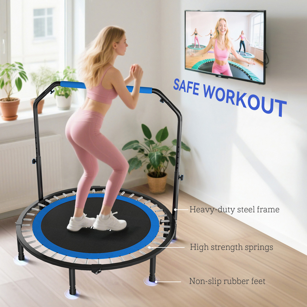HOMCOM 4ft Blue Foldable Mini Trampoline with Adjustable Foam Handle Image 6