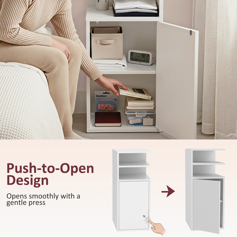HOMCOM Single Door White Slim Bedside Table with Open Cubbies Set of 2 Image 7