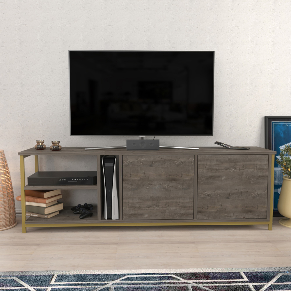 Decorotika Primrose 2 Door 3 Shelf Gold Wenge TV Stand for 72 inch TV Image 4