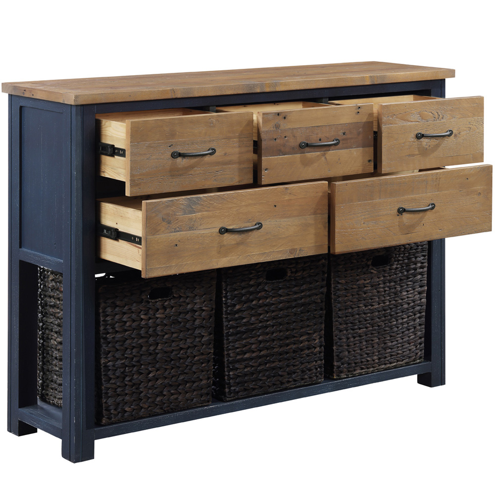 Baumhaus Splash of Blue 5 Drawer Single Shelf Wooden Blue Console Table Image 3