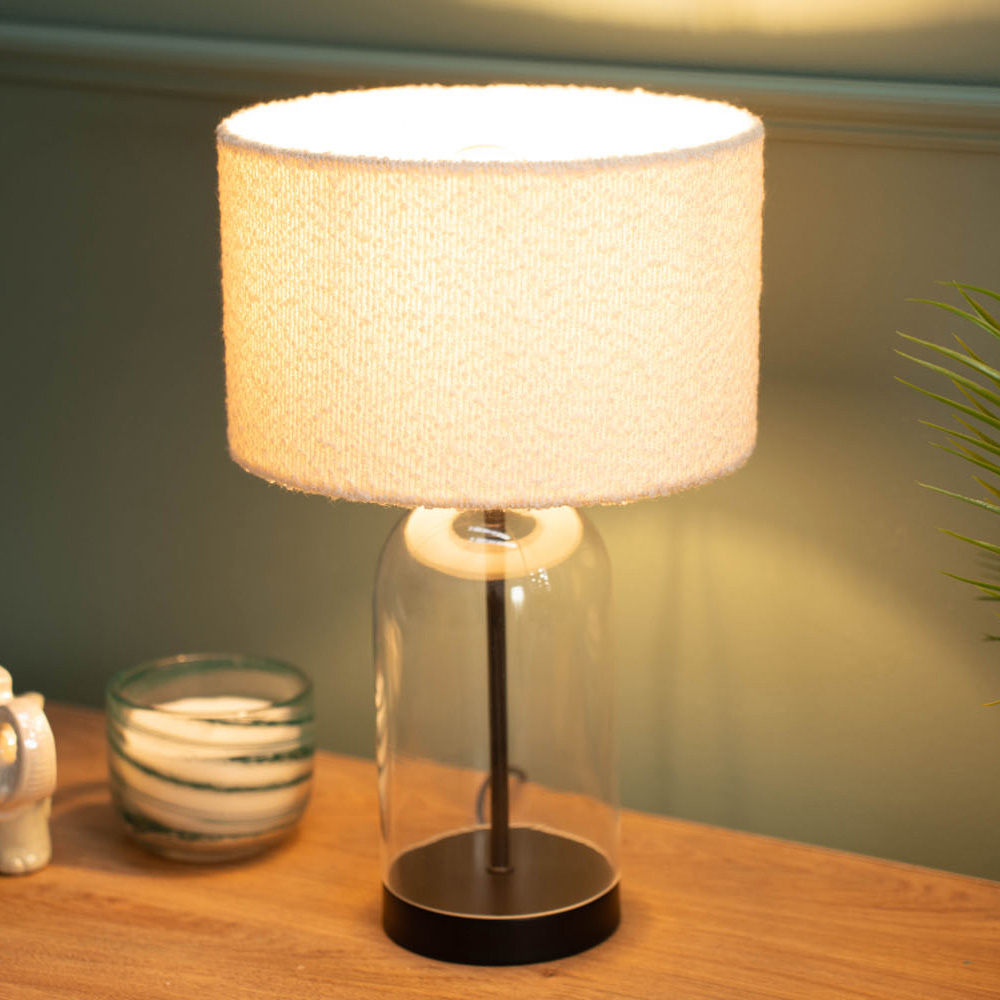 ValueLights Jessy Black and Cream Boucle Shade Glass LED Table Lamp Image 3