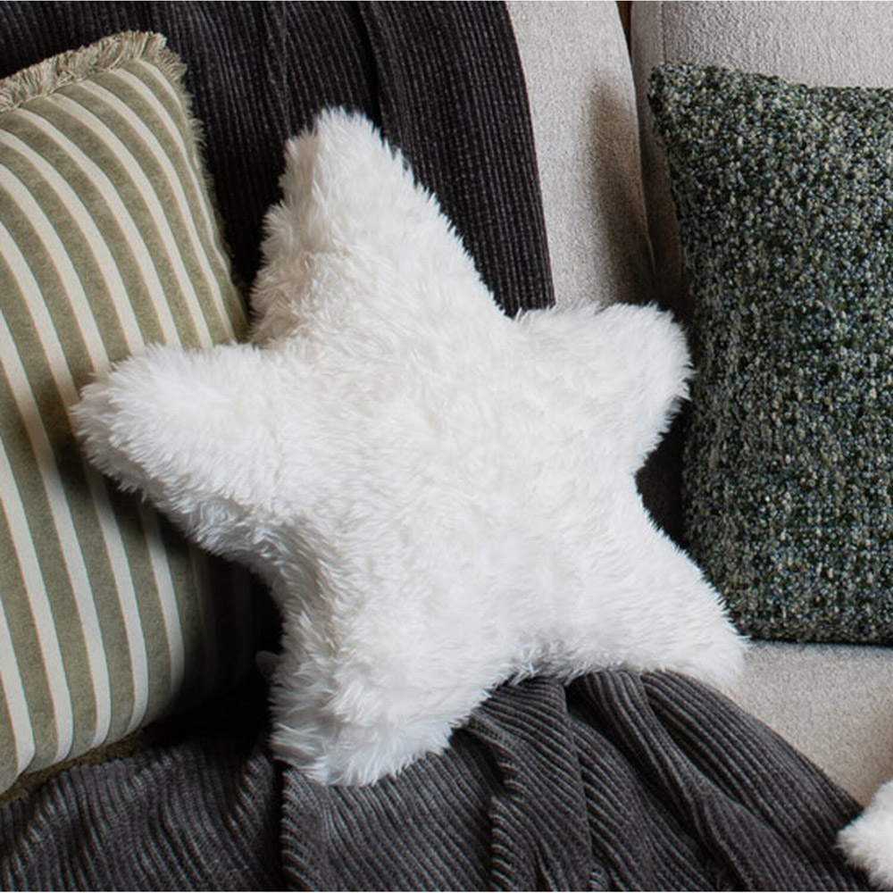 Star Faux Fur Cushion White Image 2